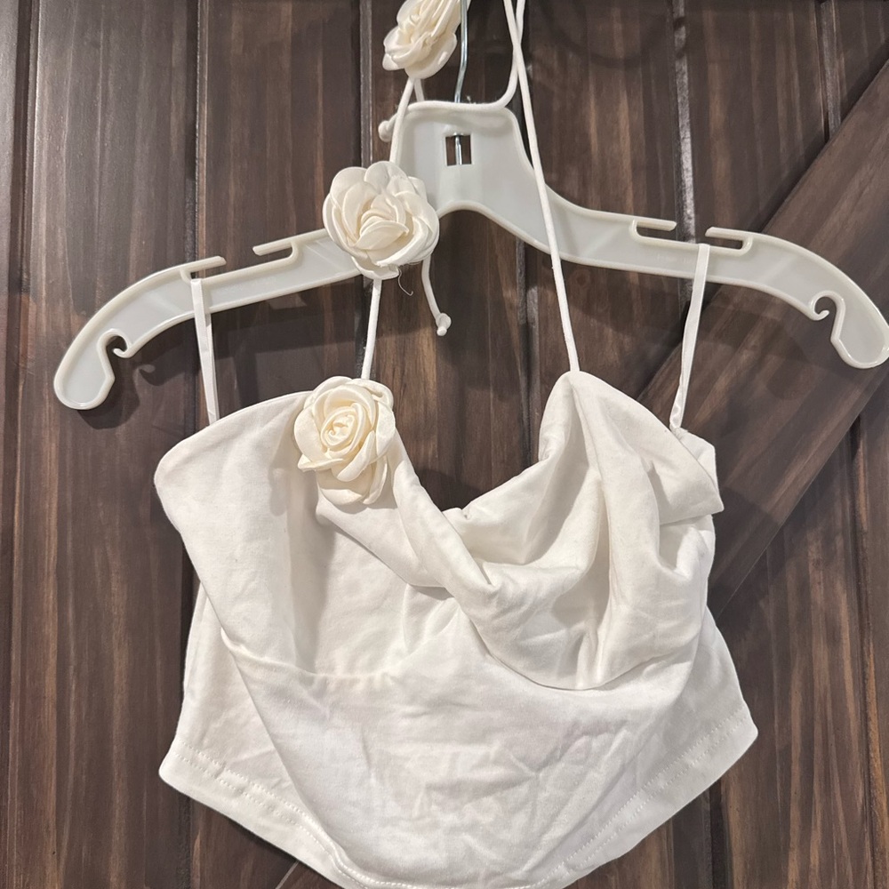 White Women’s Draped Cowl Neck Crop Top